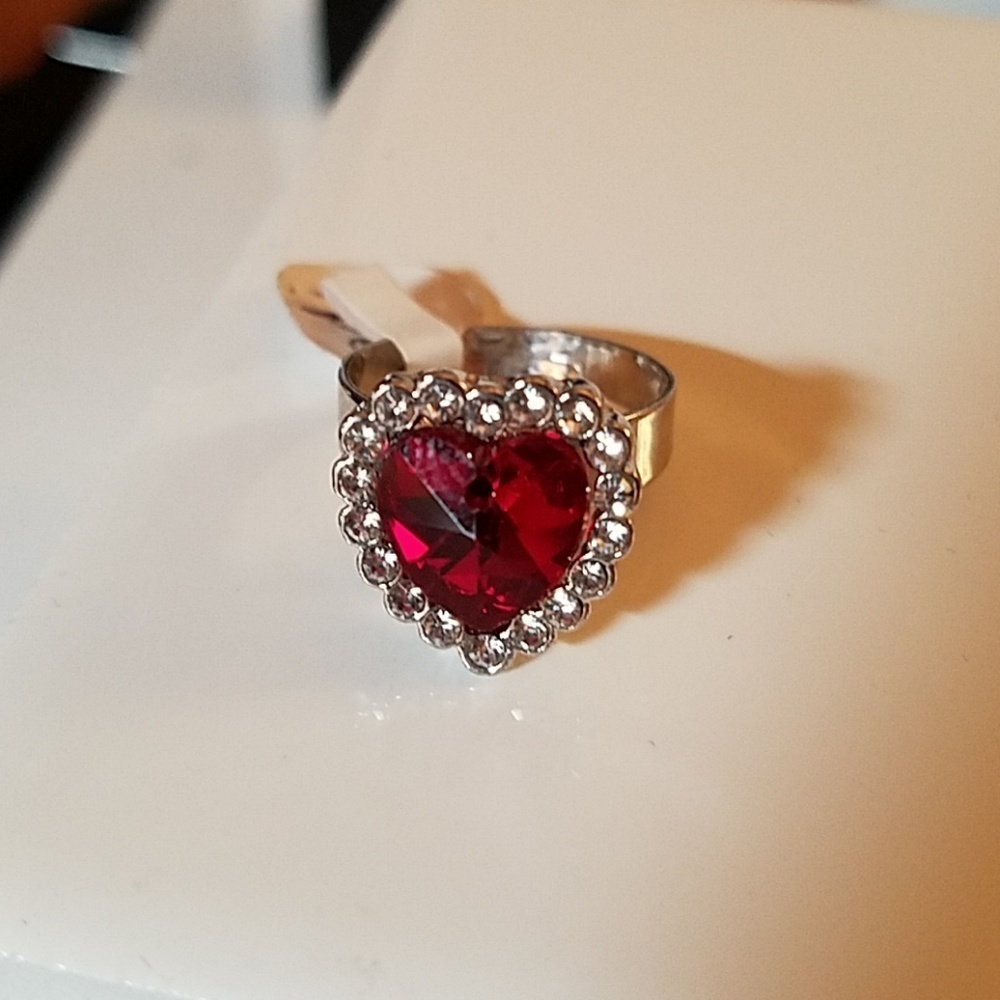 Garnet Faux Heart Rhinestone Adjustable Ring
